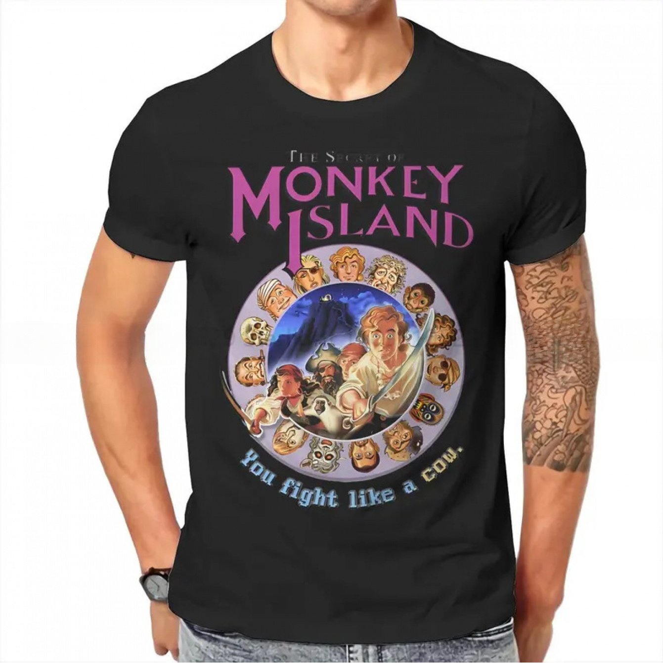 Retro Gaming Island - تي شيرت رجالي Secret of Monkey